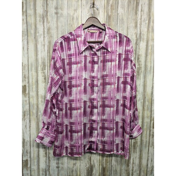 SOFT SURROUNDINGS Porta Long Sleeve Button Up Blouse Semi Sheer Pink Small NWOT - Picture 1 of 10